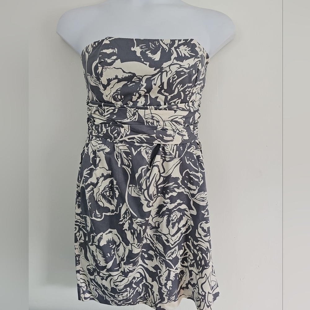 Banana Republic Gray Floral Strapless Sheath Dress Size 10 Zipper Boning